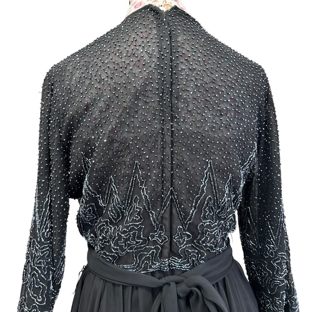 Vintage Beaded Evening Gown Jack Bryan Saks Fifth Ave Black Long Sleeve Dress 14 - Picture 10 of 15